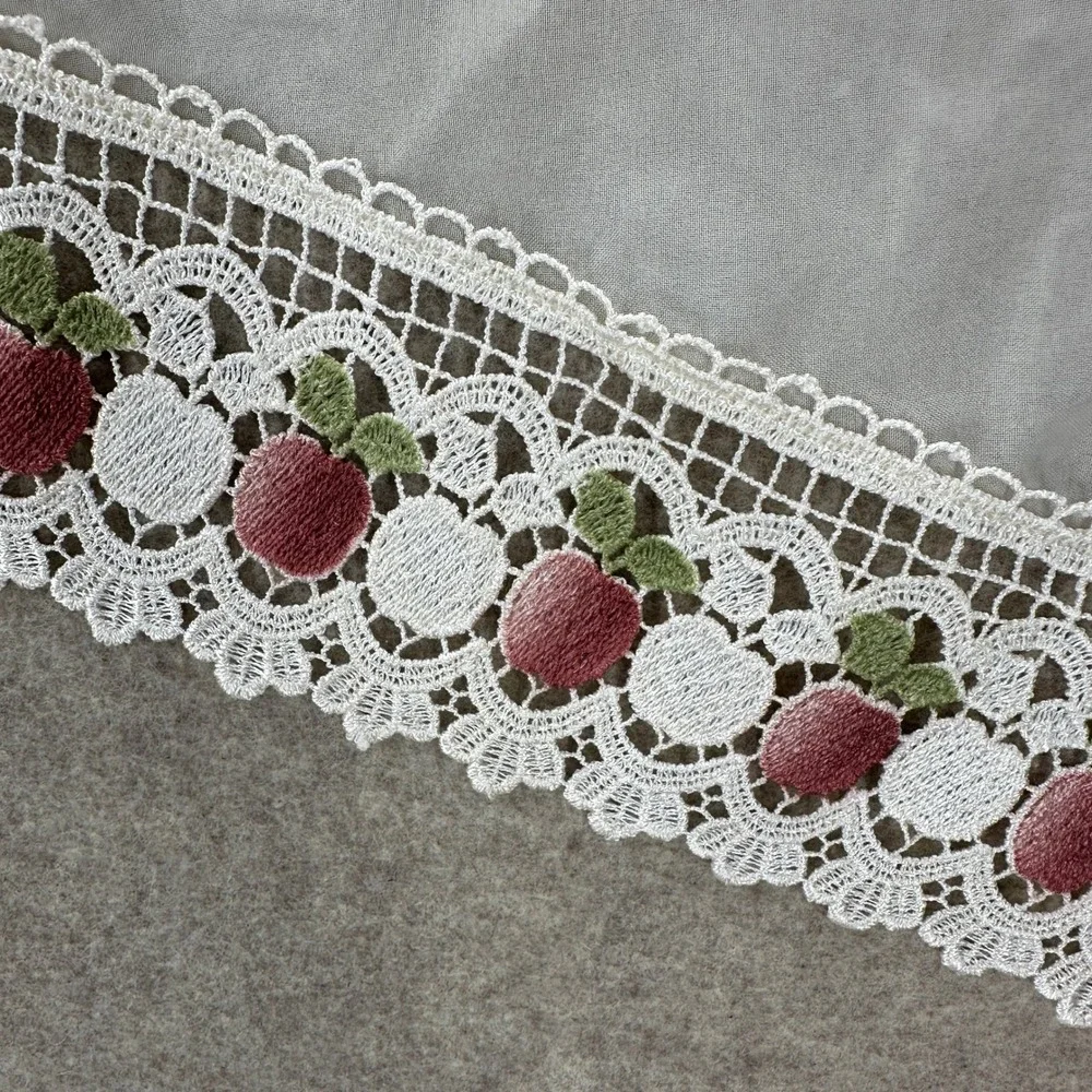 VTG Sheer White Window Swag Curtains with Apple Embroidered Lace Trim Set‎ of 2